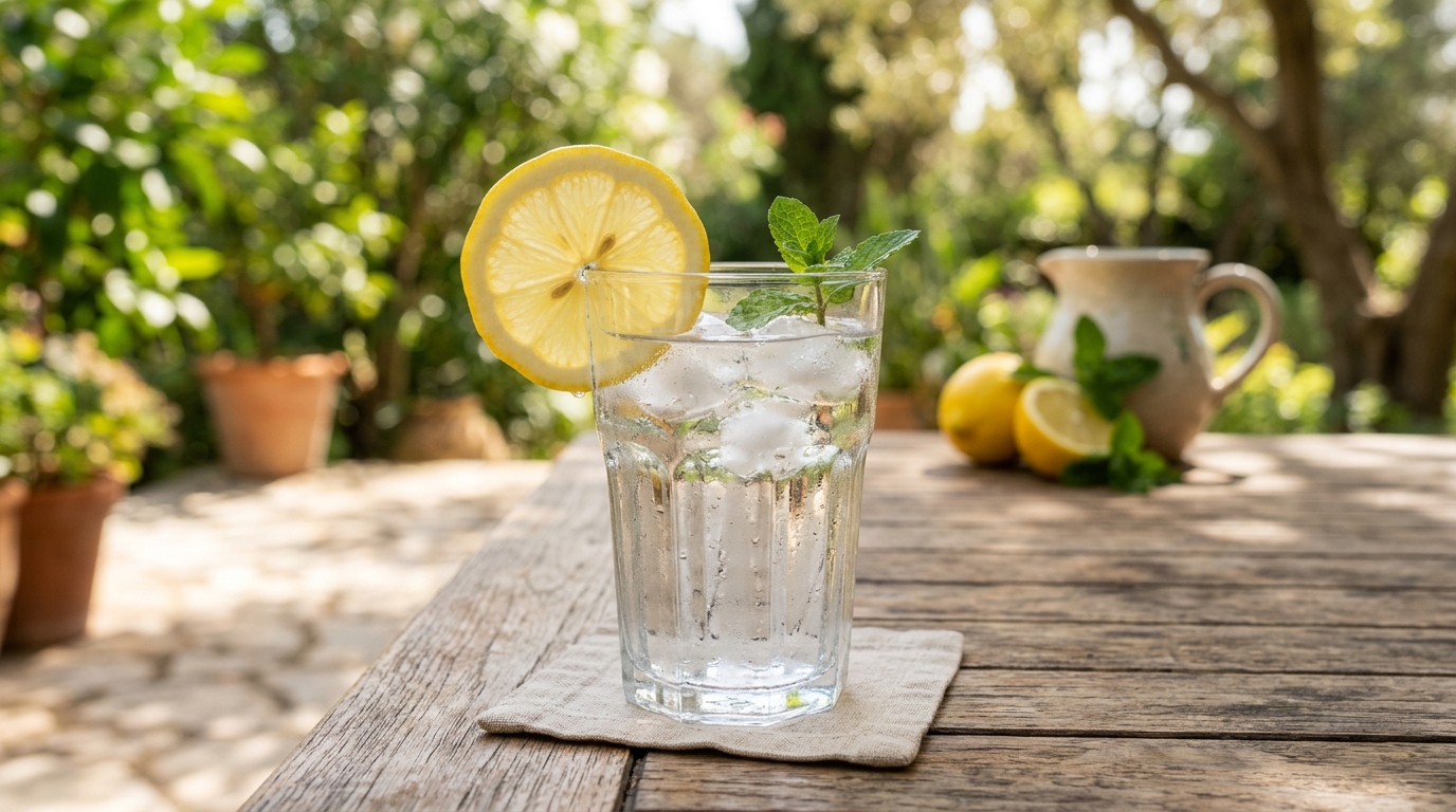 Sklenice vody s plátkem citronu